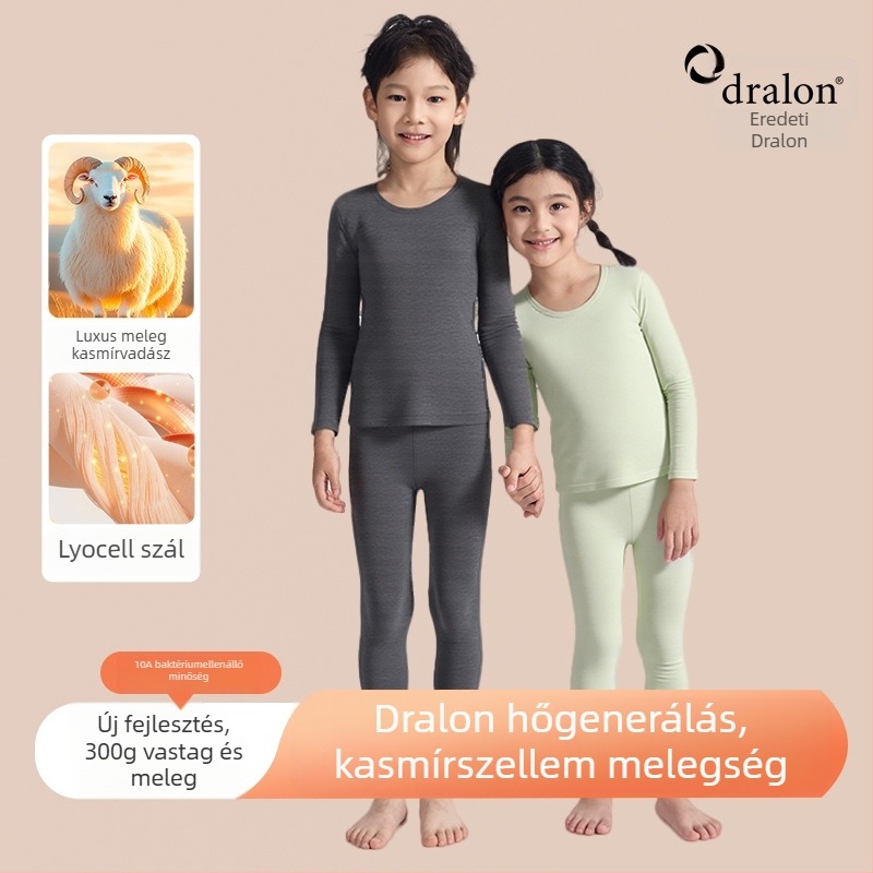 Gyerekeknek Derong Cashmere termikus alsónemű szett - dupla rétegű alapréteg, kerek nyakú, hosszú ujjú, extra vast fleece a melegért