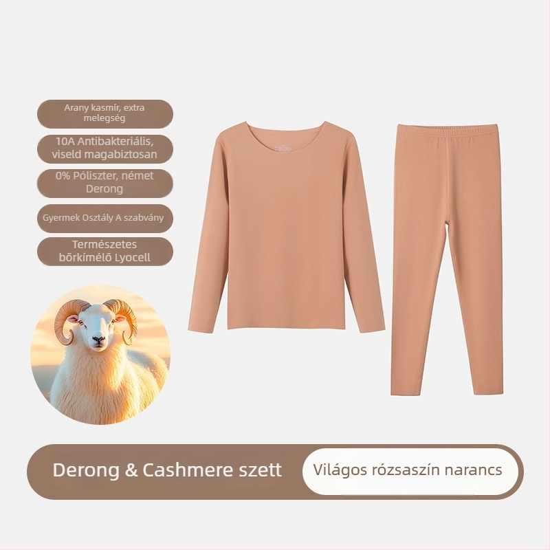 Gyerekeknek Derong Cashmere termikus alsónemű szett - dupla rétegű alapréteg, kerek nyakú, hosszú ujjú, extra vast fleece a melegért