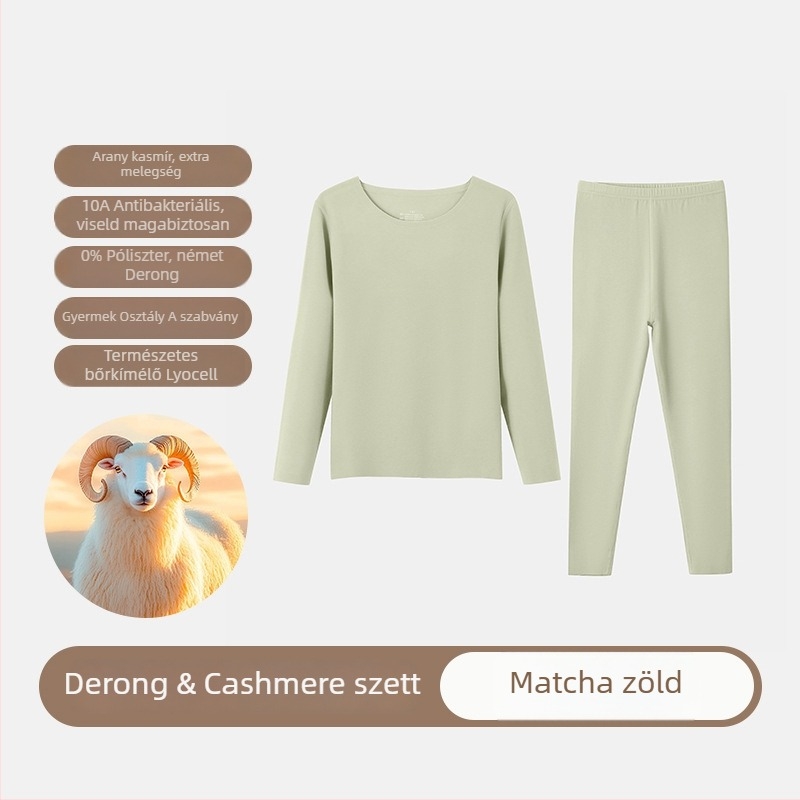 Gyerekeknek Derong Cashmere termikus alsónemű szett - dupla rétegű alapréteg, kerek nyakú, hosszú ujjú, extra vast fleece a melegért