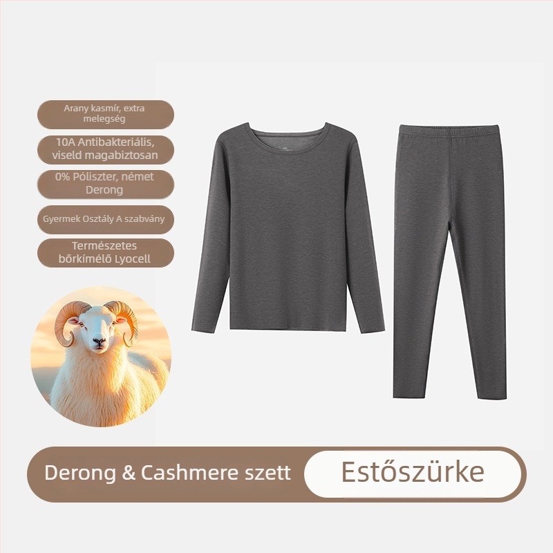 Gyerekeknek Derong Cashmere termikus alsónemű szett - dupla rétegű alapréteg, kerek nyakú, hosszú ujjú, extra vast fleece a melegért