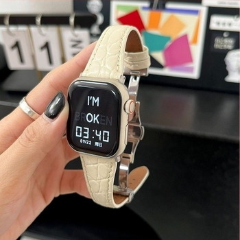 Krokodil mintázatú bőrszíj pillangókapoccsal, kompatibil Apple Watch Series 9/10