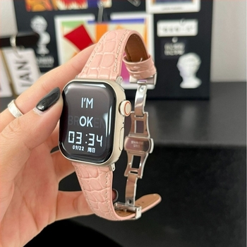 Krokodil mintázatú bőrszíj pillangókapoccsal, kompatibil Apple Watch Series 9/10