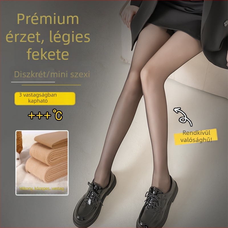Női fekete fleece-béléssel ellátott harisnya ősz-télre, átlátszatlan, teljes hosszúságú