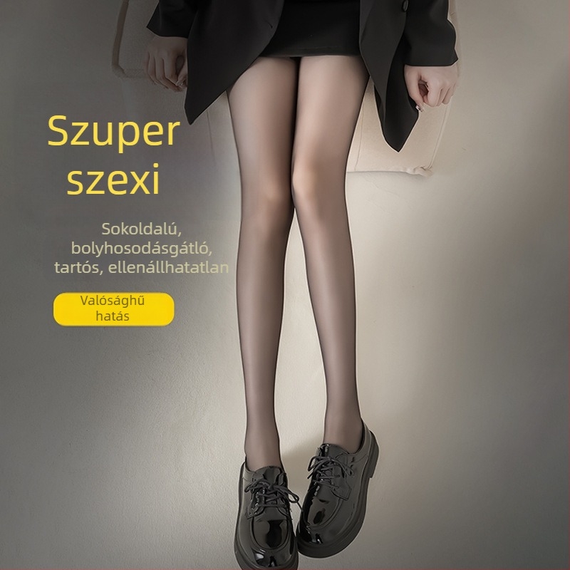 Női fekete fleece-béléssel ellátott harisnya ősz-télre, átlátszatlan, teljes hosszúságú