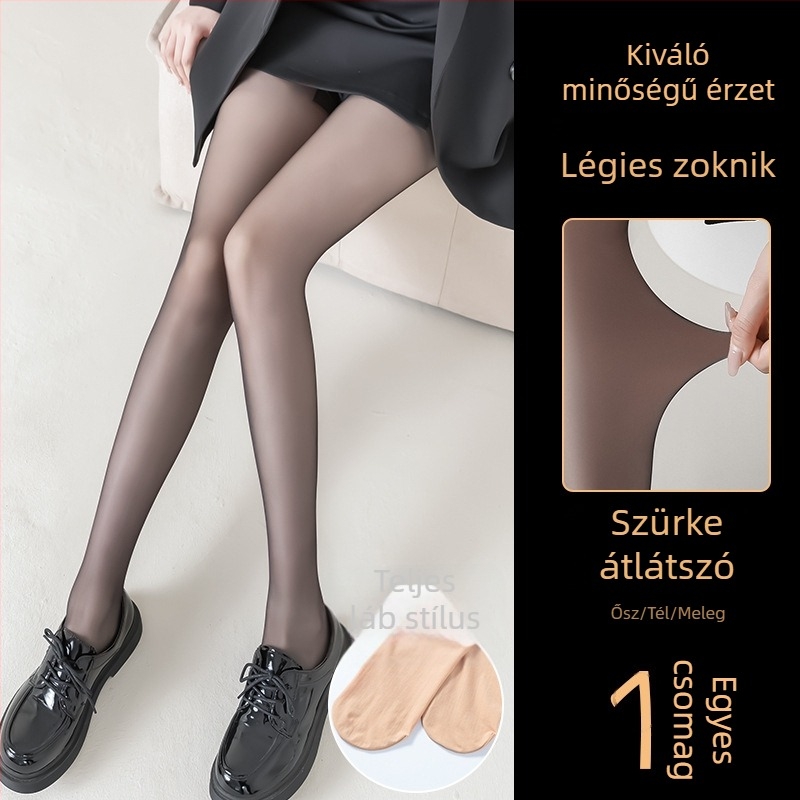 Női fekete fleece-béléssel ellátott harisnya ősz-télre, átlátszatlan, teljes hosszúságú