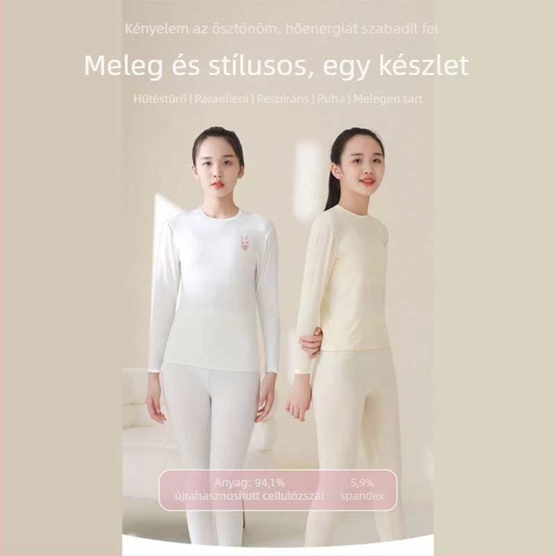 Modal melegítő szett lányoknak — antibakteriális hímzett, elasztikus felső és alsó, belső ruházat