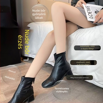 Női nude színű fleece-béléses meleg harisnya, őszi-téli, egyszínű nylon
