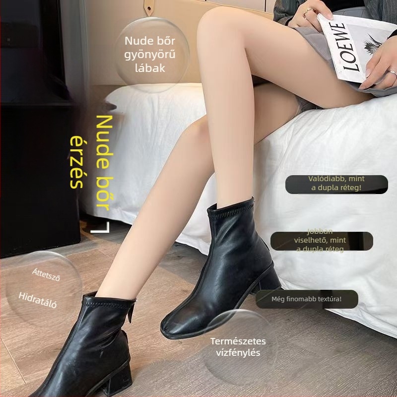Női nude színű fleece-béléses meleg harisnya, őszi-téli, egyszínű nylon