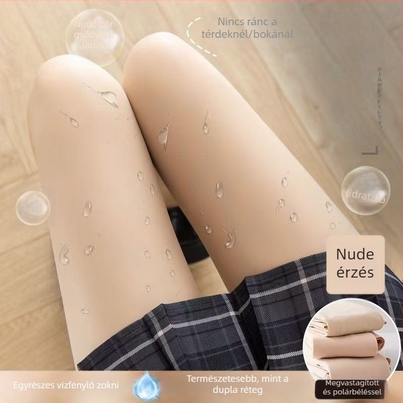 Női nude színű fleece-béléses meleg harisnya, őszi-téli, egyszínű nylon
