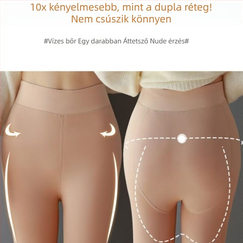 Női nude színű fleece-béléses meleg harisnya, őszi-téli, egyszínű nylon