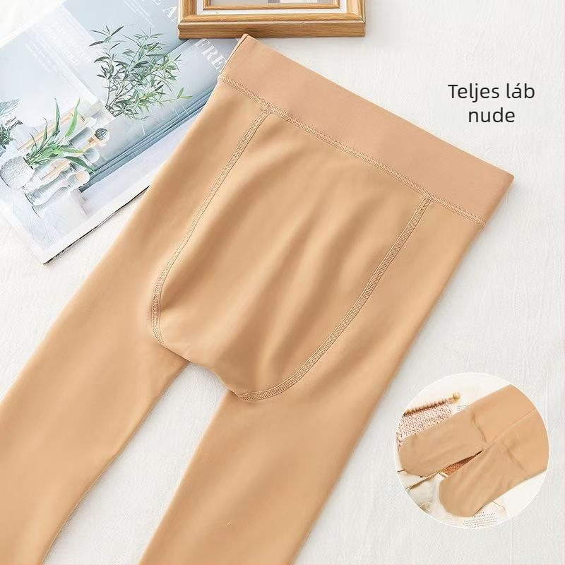 Női nude színű fleece-béléses meleg harisnya, őszi-téli, egyszínű nylon