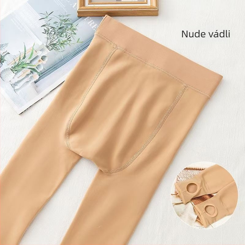 Női nude színű fleece-béléses meleg harisnya, őszi-téli, egyszínű nylon