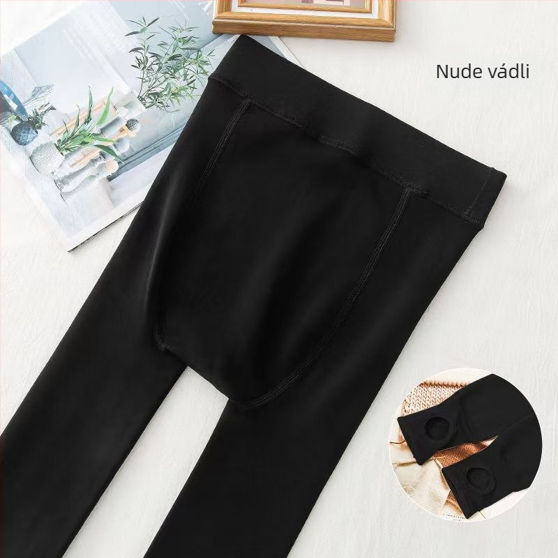 Női nude színű fleece-béléses meleg harisnya, őszi-téli, egyszínű nylon