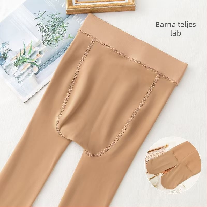 Női nude színű fleece-béléses meleg harisnya, őszi-téli, egyszínű nylon