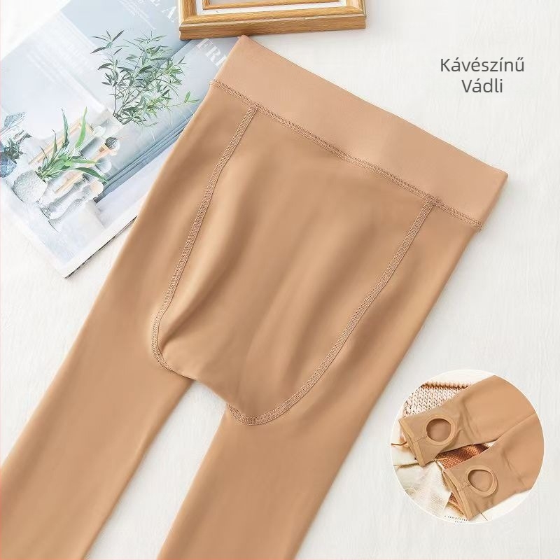 Női nude színű fleece-béléses meleg harisnya, őszi-téli, egyszínű nylon