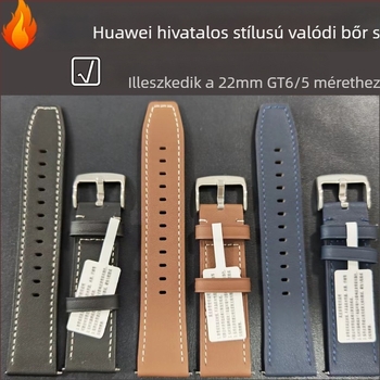 Valódi bőr karpánt a Huawei Watch GT4/GT5/GT6-hoz; 22 mm széles, felső réteg borjúbőrből; minimalist dizájn; tűcsatos csat