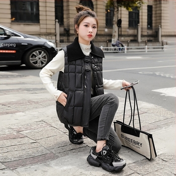 Női pamut töltött ujjatlan mellény, galléros, cipzárral záródó, külső poliészter anyag, laza szabás, tavasz 2024