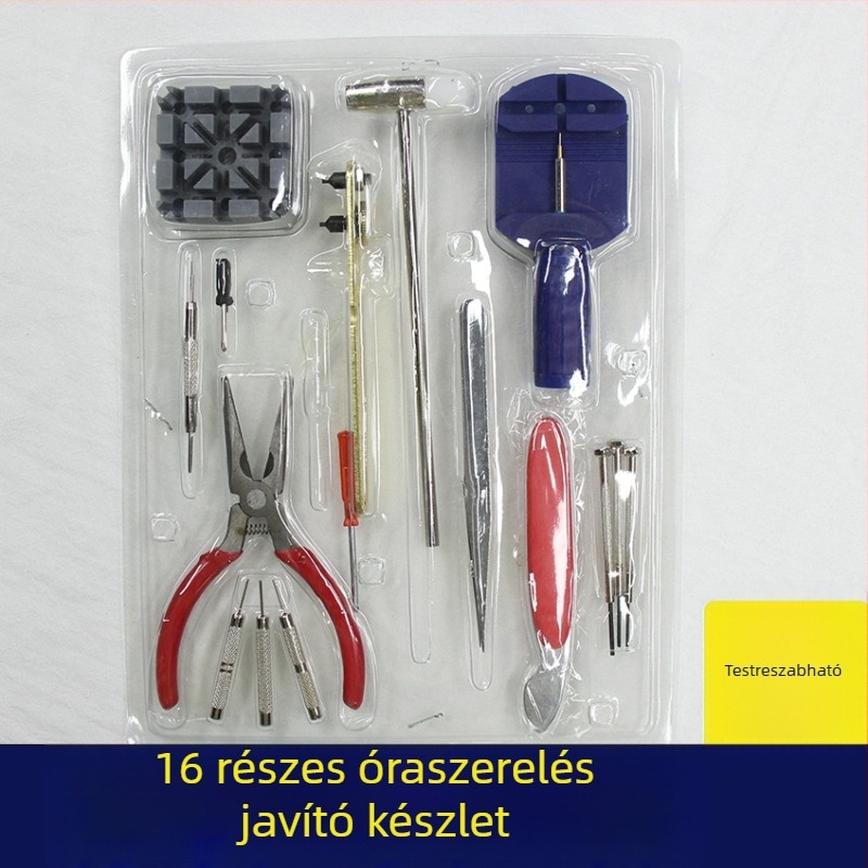 Óraszerelési eszközkészlet, 16 darabos, műanyag kivitel, nettó tömeg 0,3, óraszereléshez és telekommunikációs karbantartáshoz