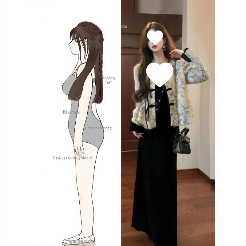 Fekete színű, karcsú szabású ruha modern retró kínai stílussal