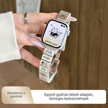 Apple Watch S10 Little Cat fém szíj, cink ötvözet, pillangócsattal