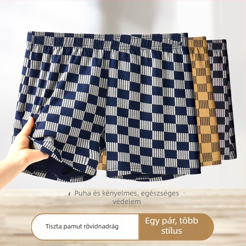 Férfi pamut kockás boxeralsó, lazák és lélegzők, nagy méret, középső derekú, otthoni és sportoláshoz