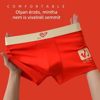 Férfi 100% pamut antibakteriális alsónemű, piros, középszintű derék, légáteresztő boxer rövidnadrág, egyszínű