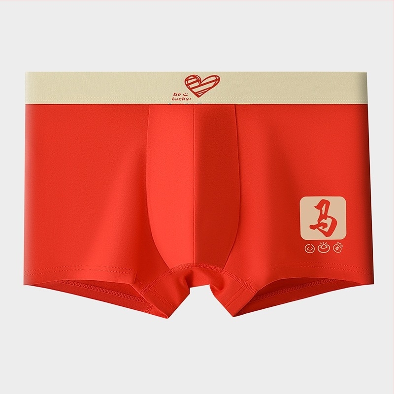 Férfi 100% pamut antibakteriális alsónemű, piros, középszintű derék, légáteresztő boxer rövidnadrág, egyszínű