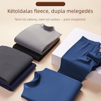 Férfi termál alsóruha készlet, kétoldalas bolyhos fleece-sel, vastagított melegen tartó alapréteg őszre
