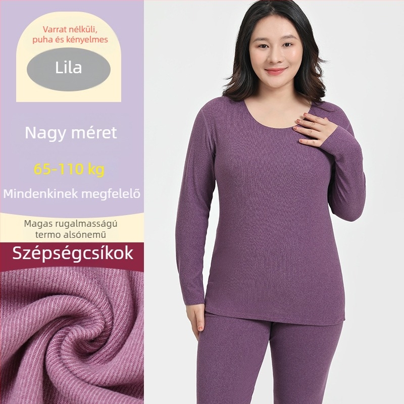 Plusz méretű női termikus alsóruha szett, vastag és fleece-beléssel, őszi-téli felső és nadrág