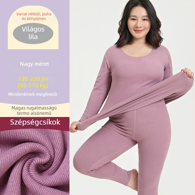 Plusz méretű női termikus alsóruha szett, vastag és fleece-beléssel, őszi-téli felső és nadrág