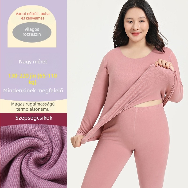 Plusz méretű női termikus alsóruha szett, vastag és fleece-beléssel, őszi-téli felső és nadrág