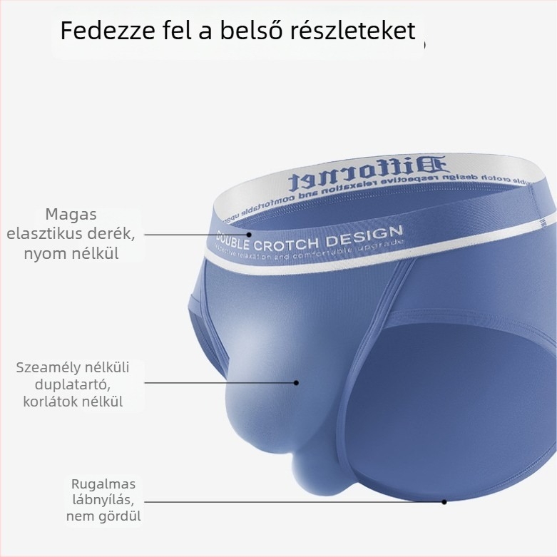 Modal férfi briefek, középmagas derék, 90–95% Modal, nylon gusset, egyszínű vagy feliratos minta