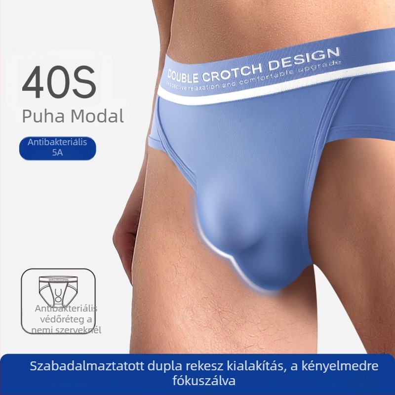 Modal férfi briefek, középmagas derék, 90–95% Modal, nylon gusset, egyszínű vagy feliratos minta