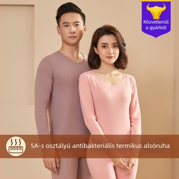 Unisex termoszett: kettőslayer alapréteg kerek nyakkal, hosszú ujjú felső és nadrág; kationos poliészter anyag, vastagság 251–300 g/m2, fűtés és antibakteriális