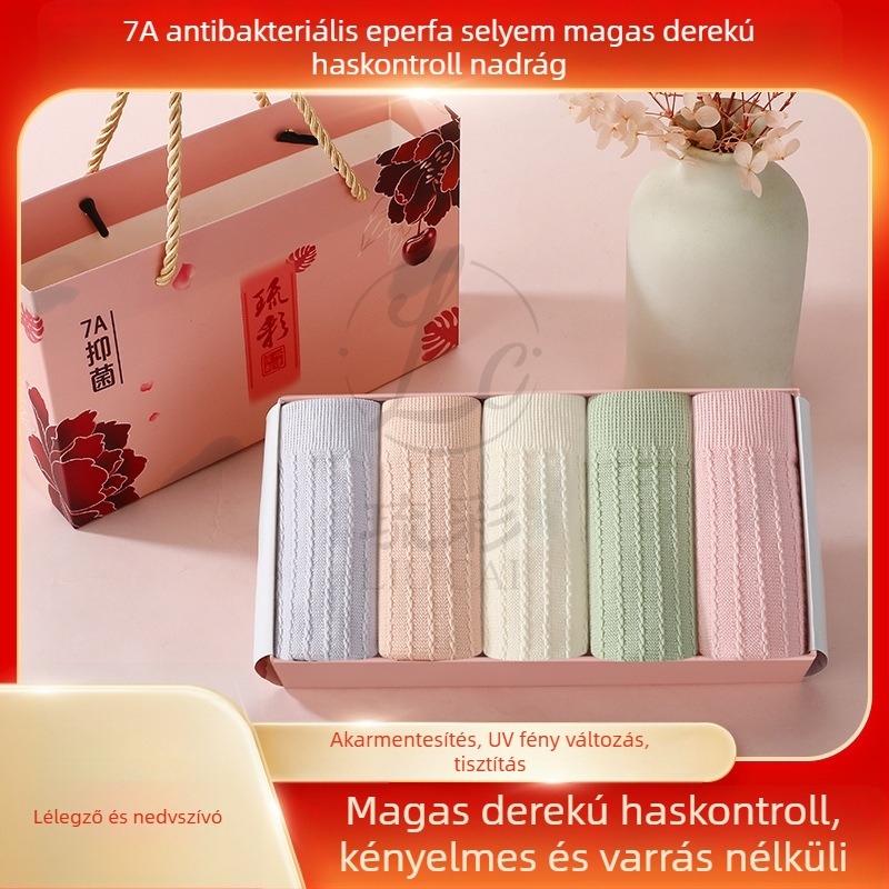 Női magas derekú antibakteriális bugyi mulberry selyem bélésével a fenék formázásához, varrás nélküli, egyszínű, ajándékdobozt tartalmazó csomagolás