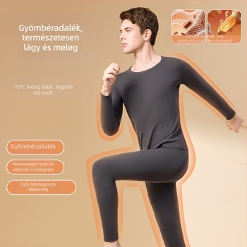 Férfi antibakteriális melegítő készlet gyömbér adalékkal, alapréteg felső 3/4-ös ujjú és 9/10-es nadrág, velúr vastag anyag, 201-250 g/m²