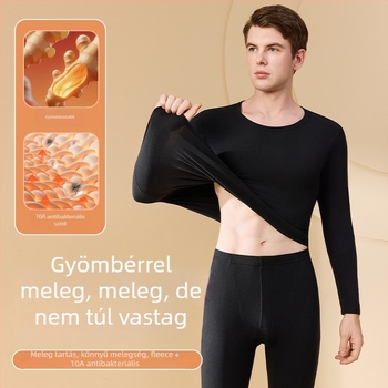 Férfi antibakteriális melegítő készlet gyömbér adalékkal, alapréteg felső 3/4-ös ujjú és 9/10-es nadrág, velúr vastag anyag, 201-250 g/m²