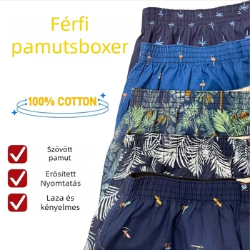 Férfi virágmintás pamut alsónemű és otthoni rövidnadrág, lélegző, középmagas derék, 100% pamut