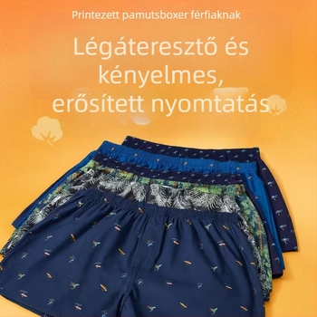 Férfi virágmintás pamut alsónemű és otthoni rövidnadrág, lélegző, középmagas derék, 100% pamut