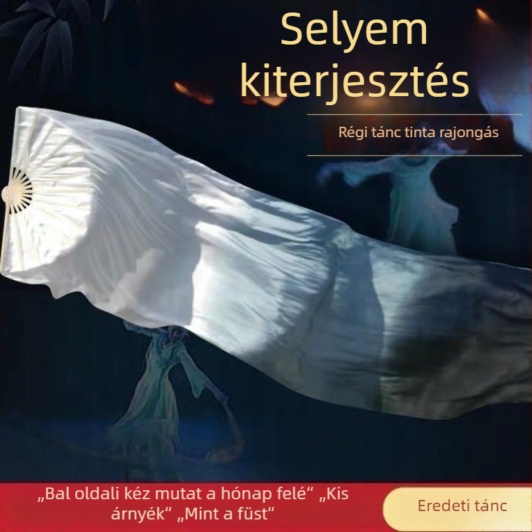 Hosszú selyem táncfán klasszikus tánchoz, tinta stílusú dizájnnal (Márka: Other; Célcsoport: felnőttek; Megjelenés: 2024 tavasz)