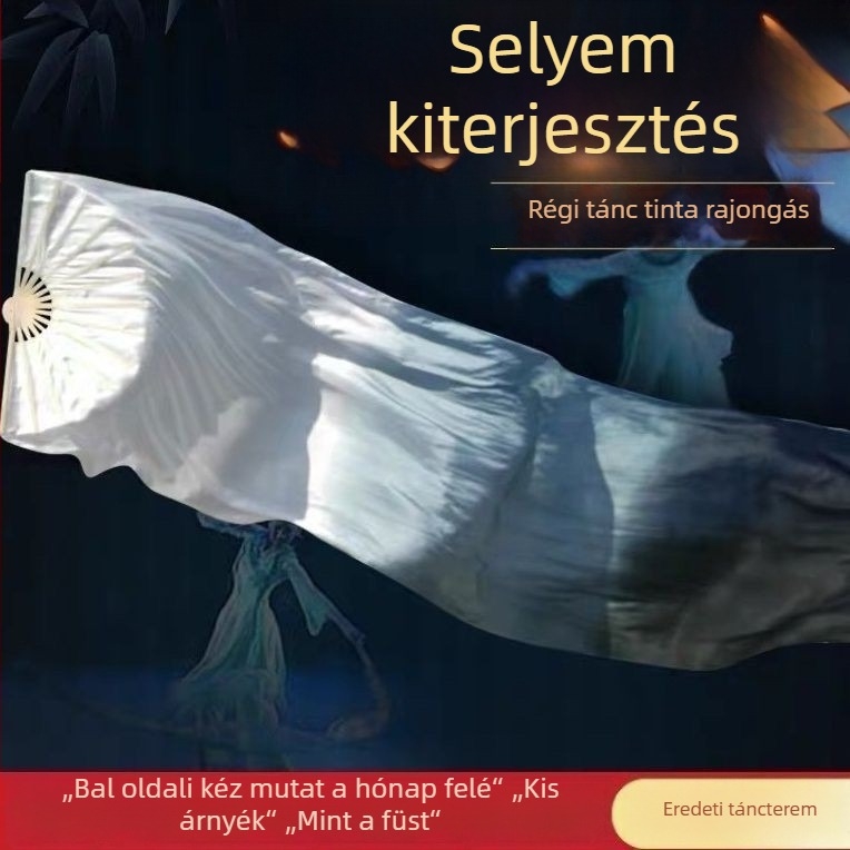 Hosszú selyem táncfán klasszikus tánchoz, tinta stílusú dizájnnal (Márka: Other; Célcsoport: felnőttek; Megjelenés: 2024 tavasz)