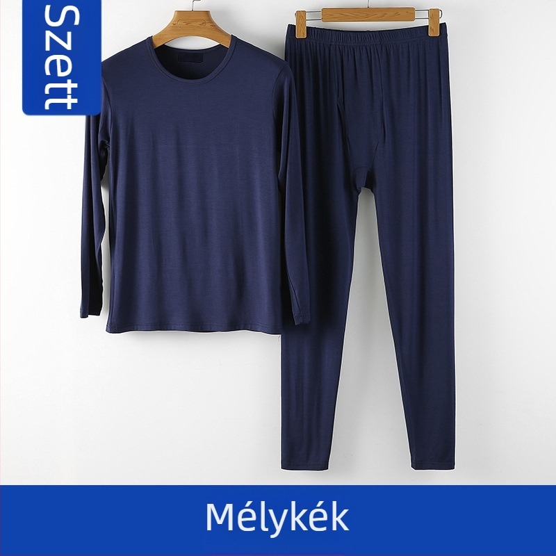 Férfi viszkóz meleg alsóruha készlet, vastagított anyag, környakú pulóver, karcsúsított szabás, 95% viszkóz, 5% elasztán, anyagvastagság 181-200 g/m²