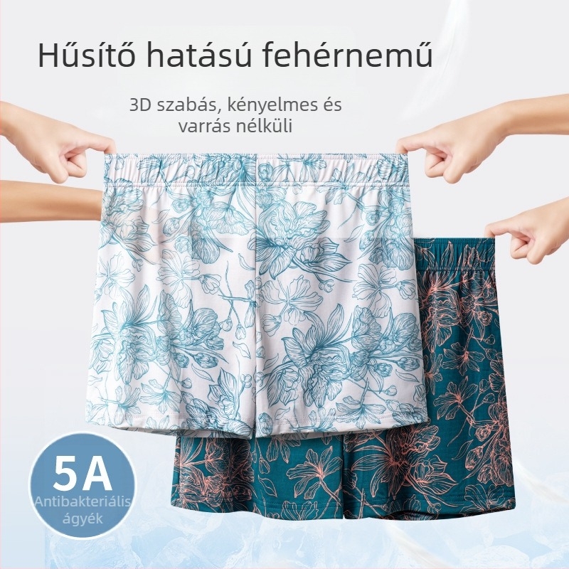 Férfi Ice Silk boxer rövidnadrág poliészterből, nedvszívó és lélegző, viszkóz bélés, középmagas derékvonal, virágos mintázat
