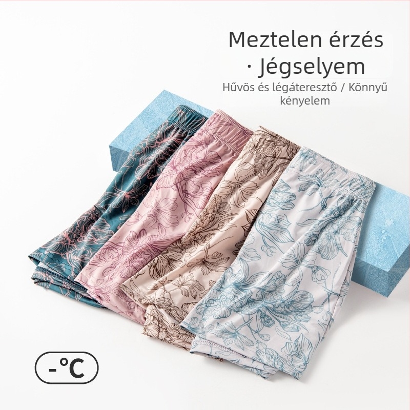 Férfi Ice Silk boxer rövidnadrág poliészterből, nedvszívó és lélegző, viszkóz bélés, középmagas derékvonal, virágos mintázat