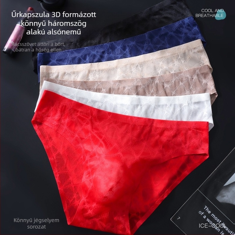 Férfi alsónemű könnyed luxus selyemérzetű anyagból, jégselyem, szexi puha csipke, 3D kontúr zseb, egy rétegű átlátszó