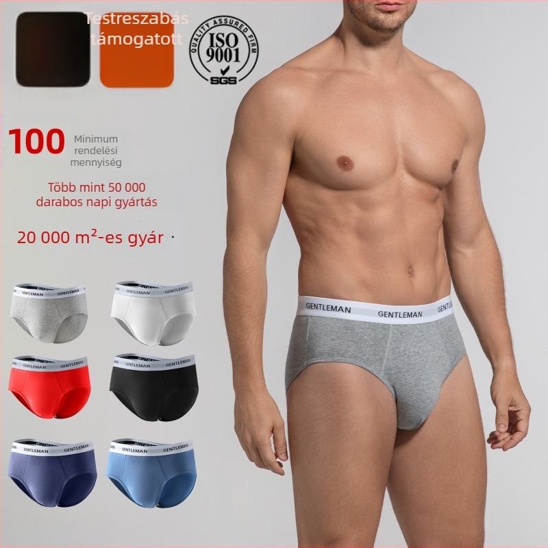 Férfi pamutból készült lélegző seamless briefs, középmagas derekú, egyszínű text mintával