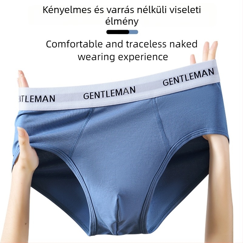 Férfi pamutból készült lélegző seamless briefs, középmagas derekú, egyszínű text mintával
