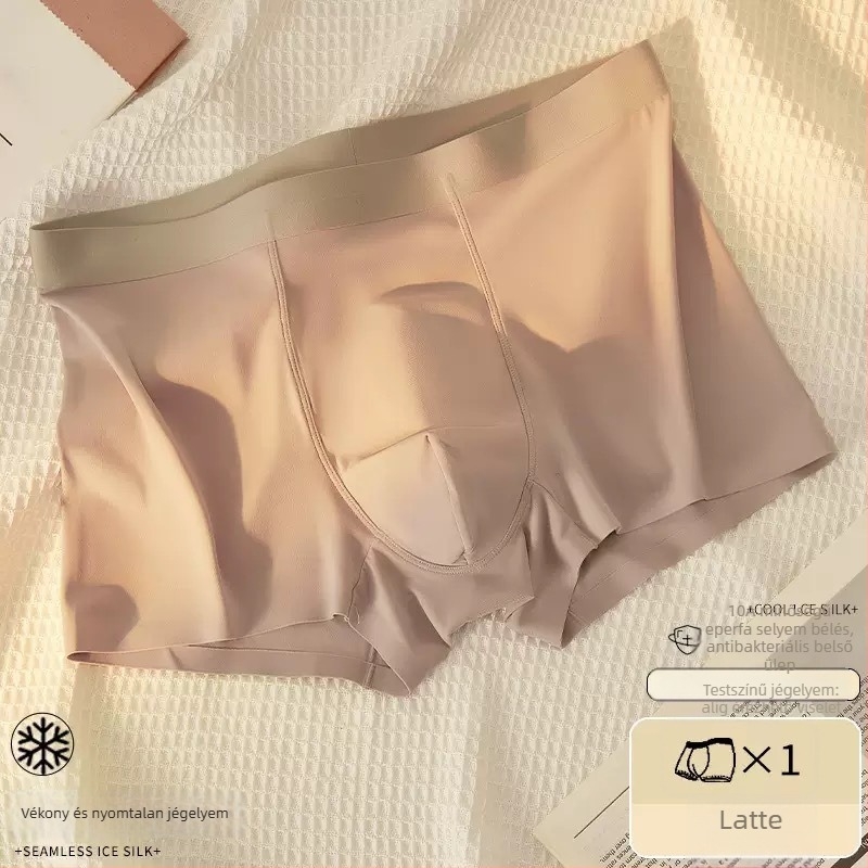 Egyszínű férfi seamless ice-silk otthoni rövidnadrág, lélegző, laza szabású, plusz méret