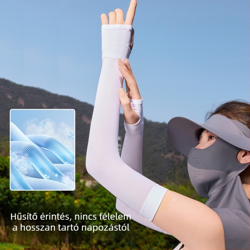 Női UV‑védett karvédő ice silk anyagból, nyáron légies és szellős, vezetéshez és kerékpározáshoz