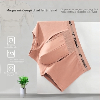 Férfi pamut boxeralsó, középmagas derékrész, egyszerű szövés, gáttámasz viszkózból, fő anyag 90–95% pamut